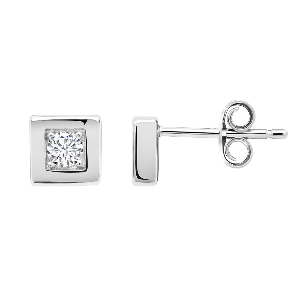 Crislu Square Frame Stud Earrings in Platinum